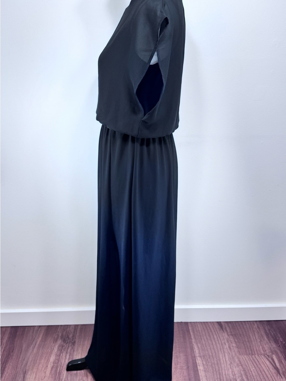 Lush Sheer Overlay Maxi Formal Side Slits Dress Black Size Medium - Picture 3 of 5